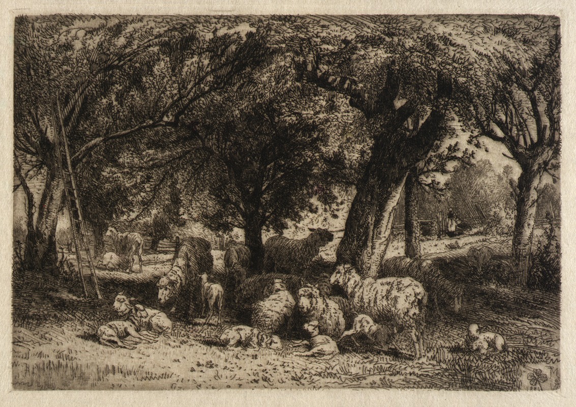 Sheep in an Orchard by Питер Моран, 1884 — digital art print download