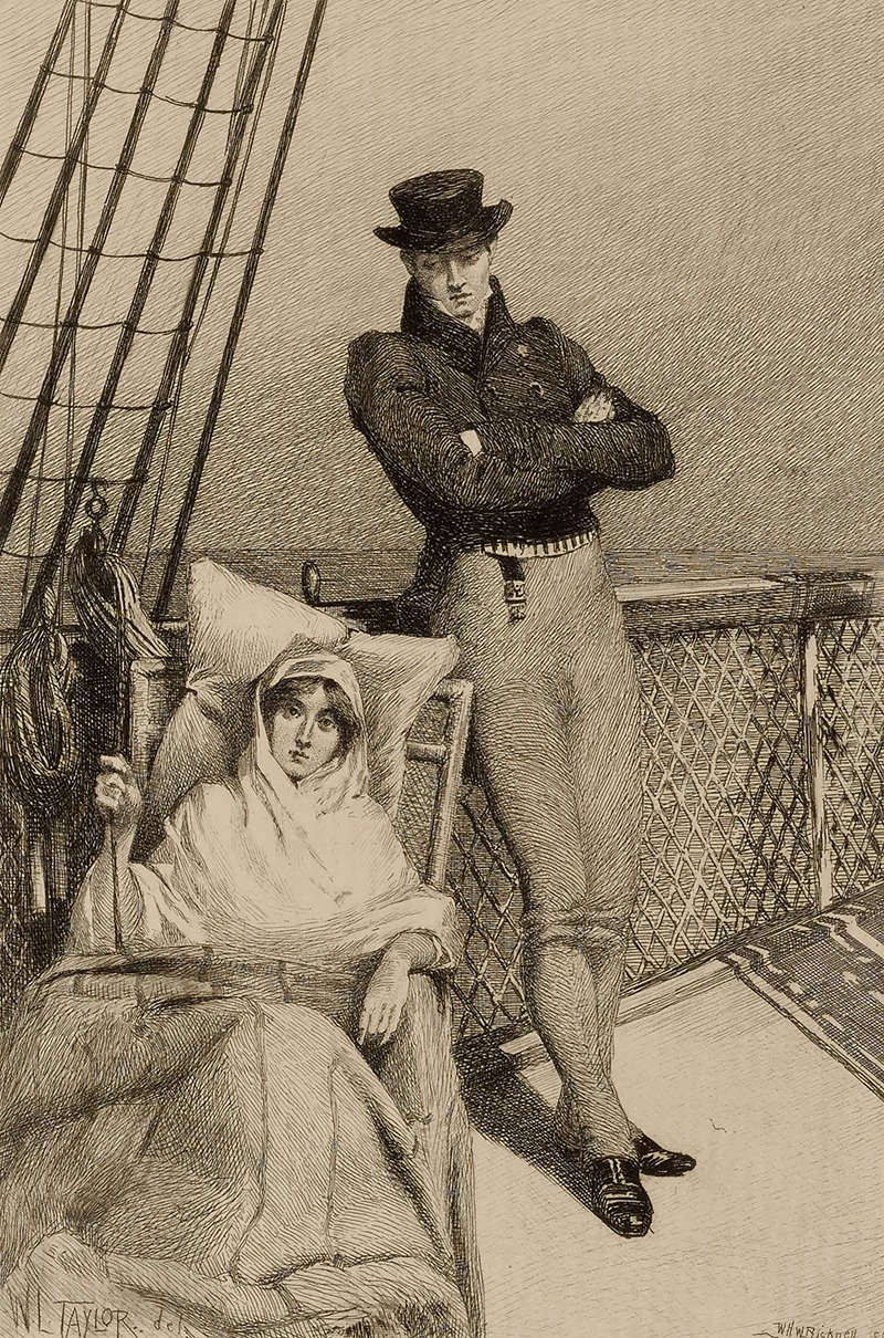 Couple on deck of ship by William Harry Warren Bicknell — digital art print download