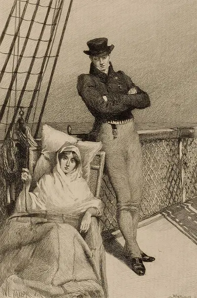 Couple on deck of ship by William Harry Warren Bicknell — digital art print download