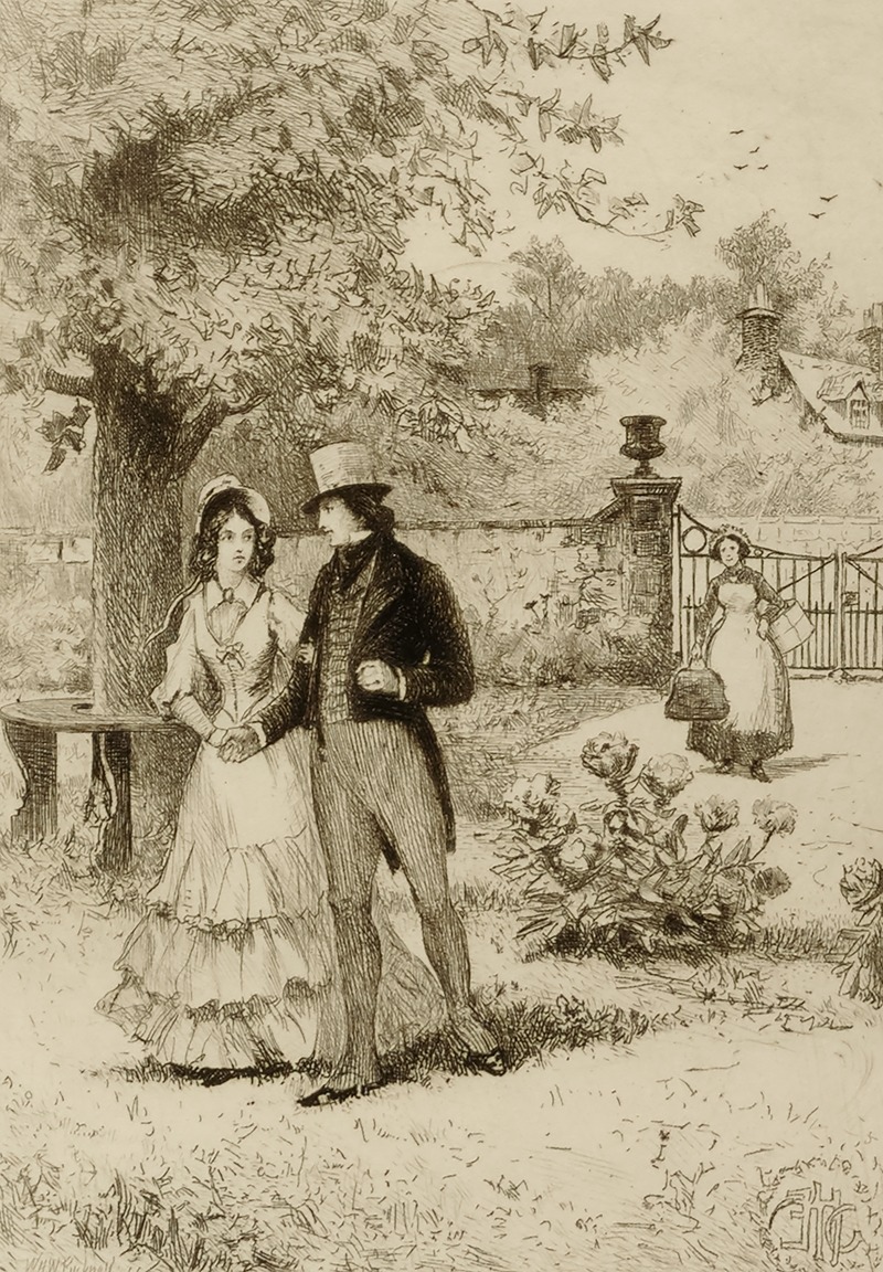 Couple walking in a garden by William Harry Warren Bicknell — digital art print download