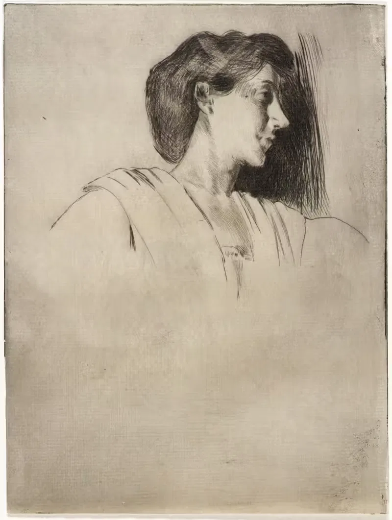 Изучение головы женщины в профиль by Джулиан Олден Уир, 1890 — digital art print download