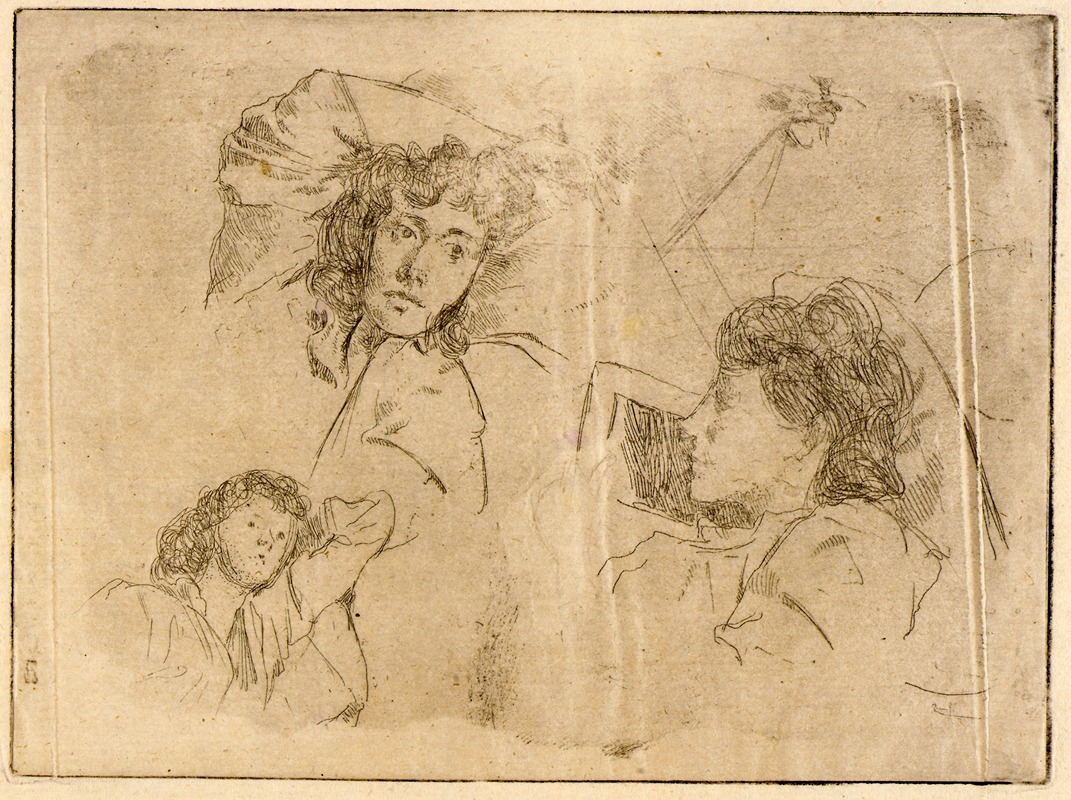 Three Heads–Sketches by Джулиан Олден Уир — digital art print download