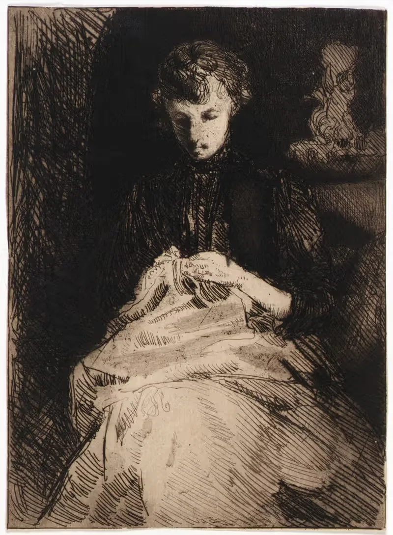 Женщина, сидящая и шьющая by Джулиан Олден Уир, 1889 — digital art print download