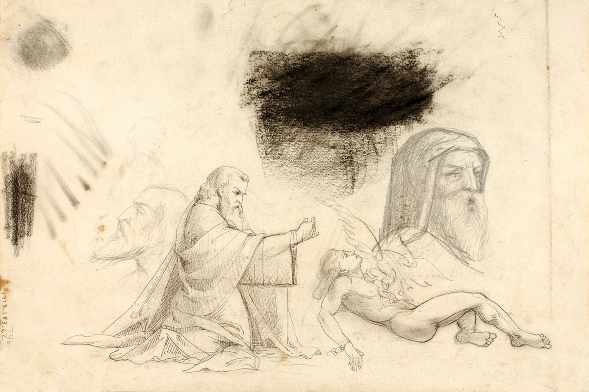 Studies–Villa Borghese, 2 figures, etc. by William Page, 1855 — digital art print download