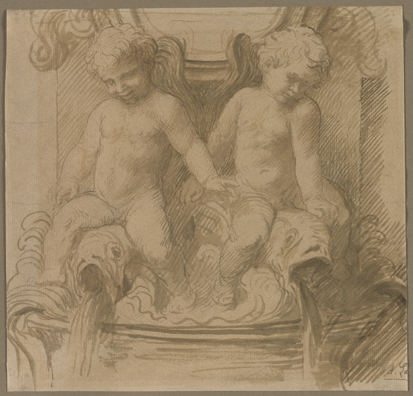 Fountain with Putti Riding Dolphins — Альфонс Легро