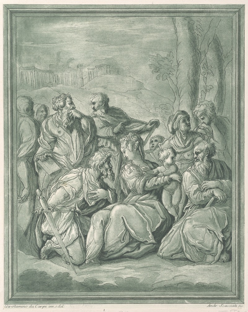 Virgin and child surrounded by figures by Andrea Scacciati — digital art print download