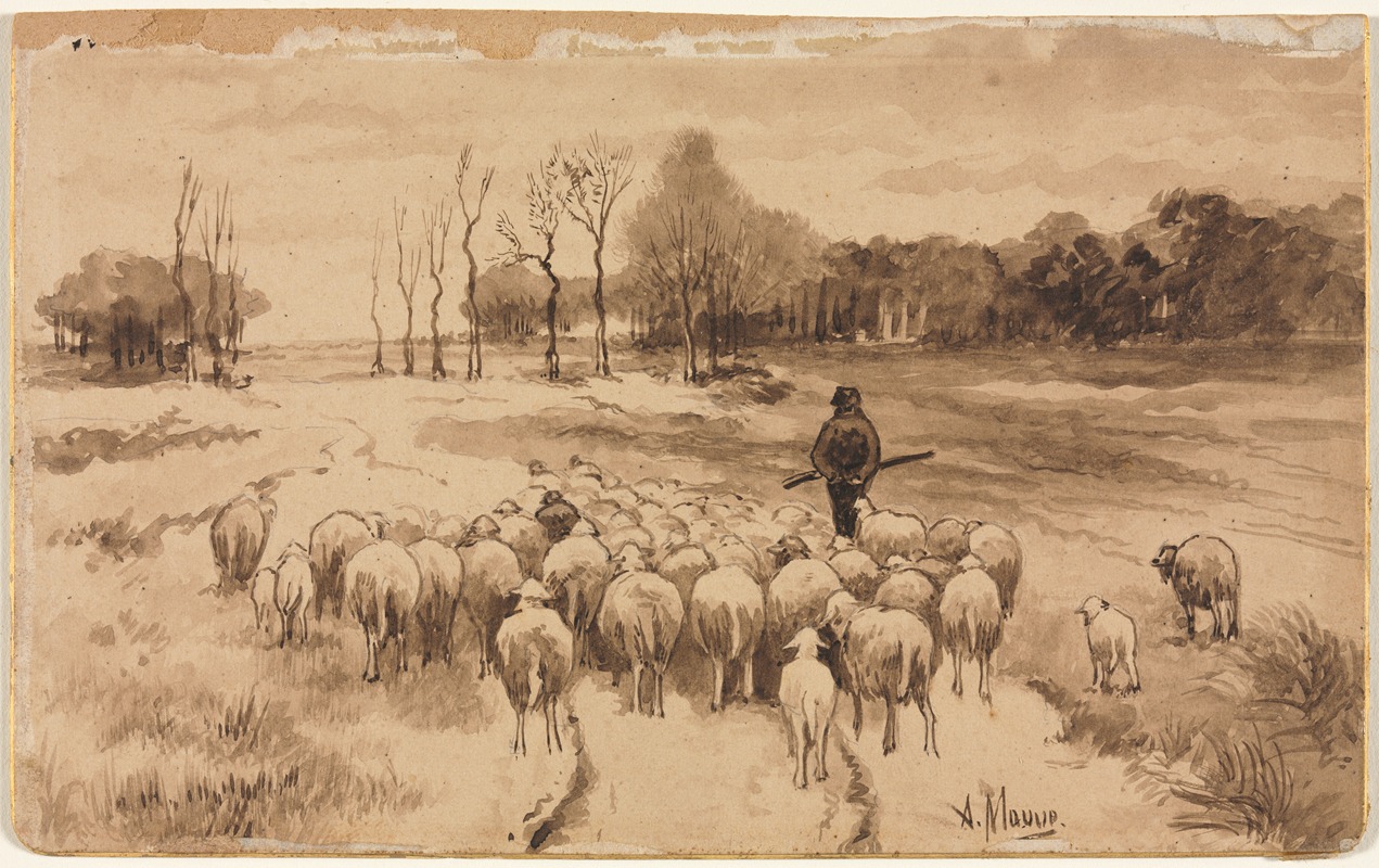 Shepherd with His Flock by Anton Mauve, c. 1870 — digital art print download