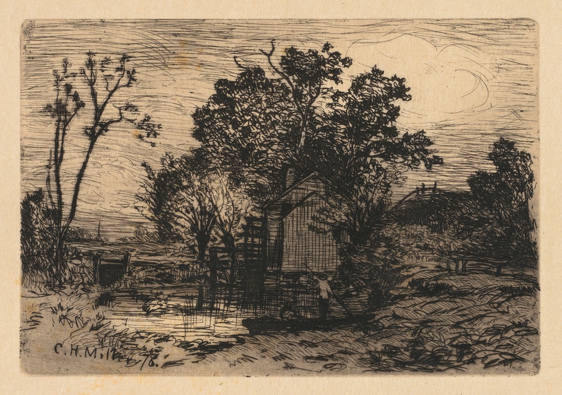 Cottage and Two Figures in a Boat by Charles Henry Miller, 1878 — digital art print download