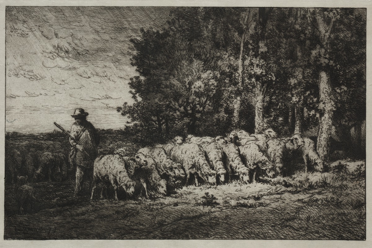 A Herd at the Edge of a Forest — Charles Emile Jacque