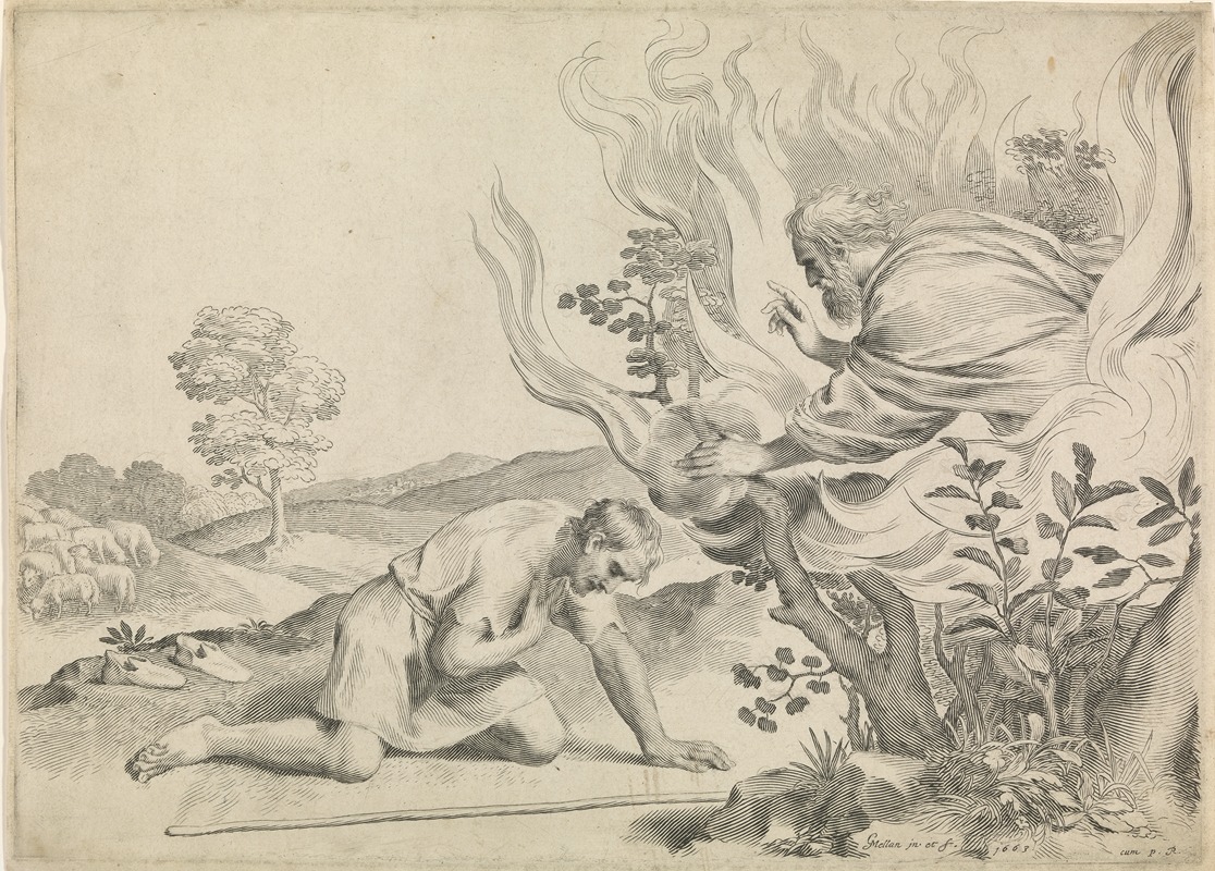Moses and the burning bush by Клод Меллан, 1663 — digital art print download