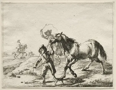 A boy taking a horse to drink by Dirck Stoop — digital art print download