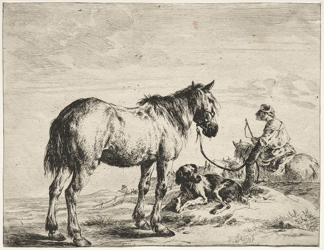 Horse bound to a post by Dirck Stoop — digital art print download