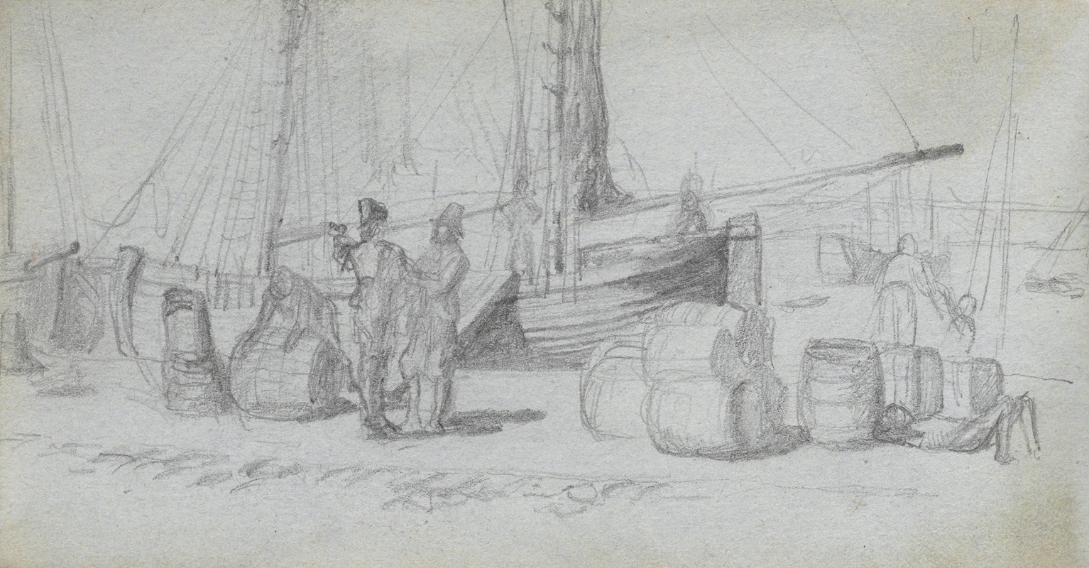 Boats, Figures, Cargo on a Beach by Эрнест Мейссонье — digital art print download