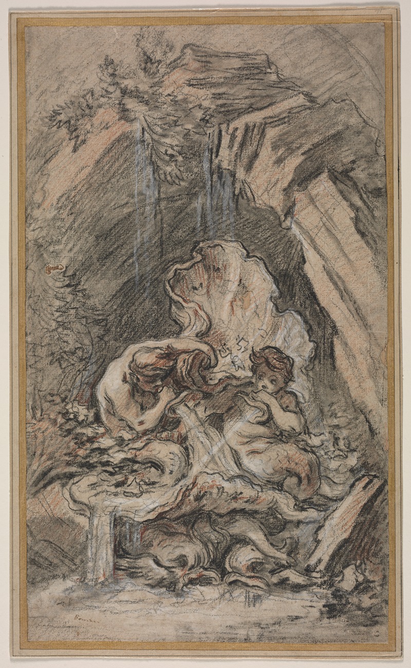 Fountain with Two Tritons Blowing Conch Shells by Франсуа Буше, c. 1736 — digital art print download