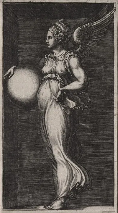 Allegorical Figure Holding a Sphere by Giorgio Ghisi — digital art print download