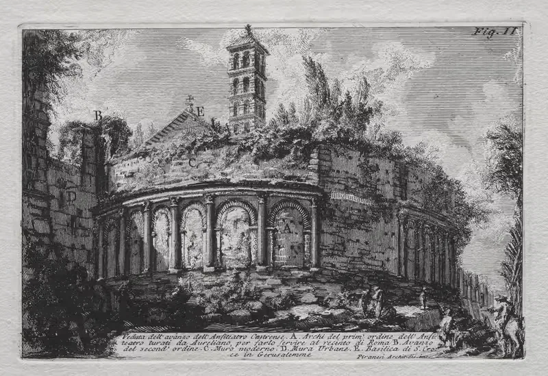 Veduta dell'avanzo dell'Anfiteatro Castranse — Giovanni Battista Piranesi