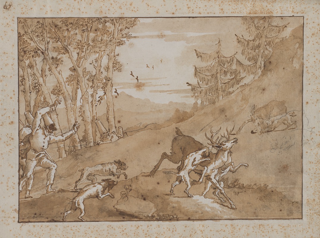 The Stag Hunt by Giovanni Domenico Tiepolo — digital art print download