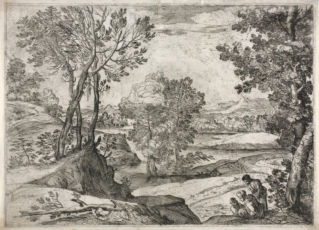 Landscape with a Family by Джованни Франческо Гримальди, 1643 — digital art print download