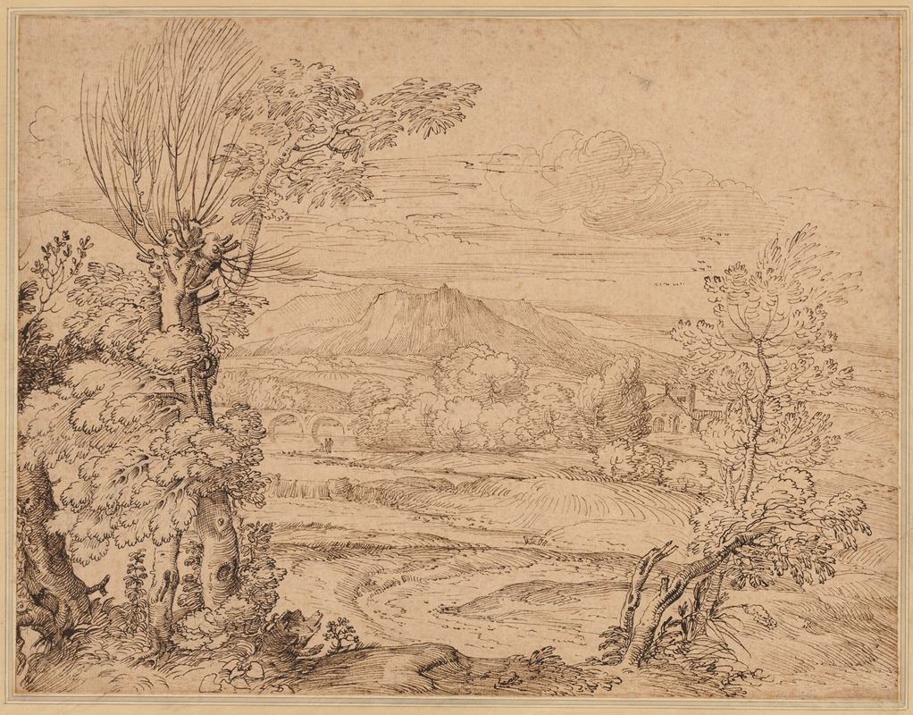 Landscape with a River and Aqueduct by Джованни Франческо Гримальди — digital art print download