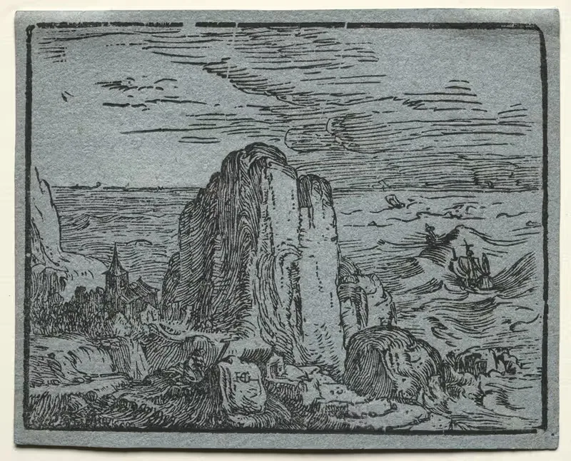 Утес на побережье by Генрик Гольциус, c. 1600 — digital art print download