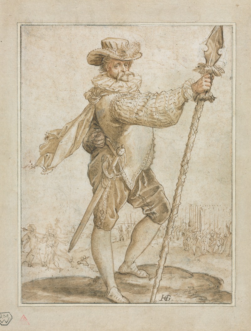 Standing Officer Holding a Boar's Spear by Генрик Гольциус, 1586 — digital art print download