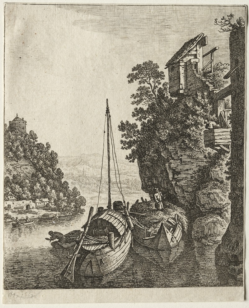 Two Boats moored under a rock by Херман Сафлевен, 1667 — digital art print download