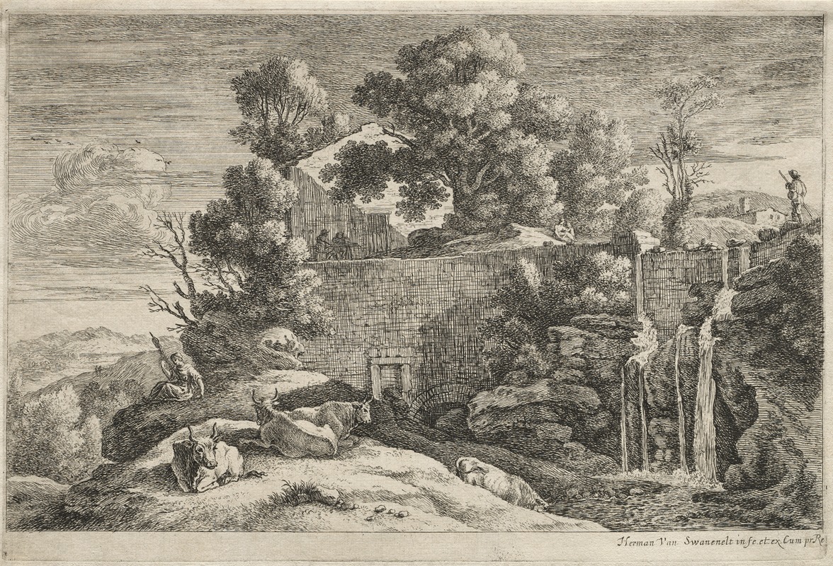 Landscape with a Woman Spinning — Herman van Swanevelt