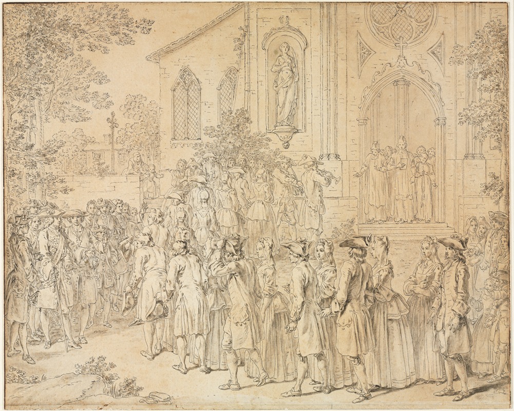 A Procession Entering a Church by Юбер-Франсуа Гравло — digital art print download