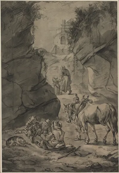 Peasants in a Rocky Landscape by Jan Wouwerman — digital art print download