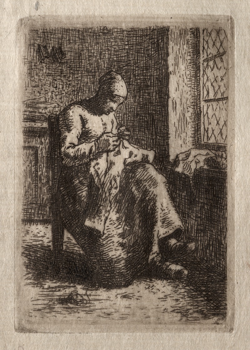Woman Sewing by Жан-Франсуа Миле, 1855 — digital art print download