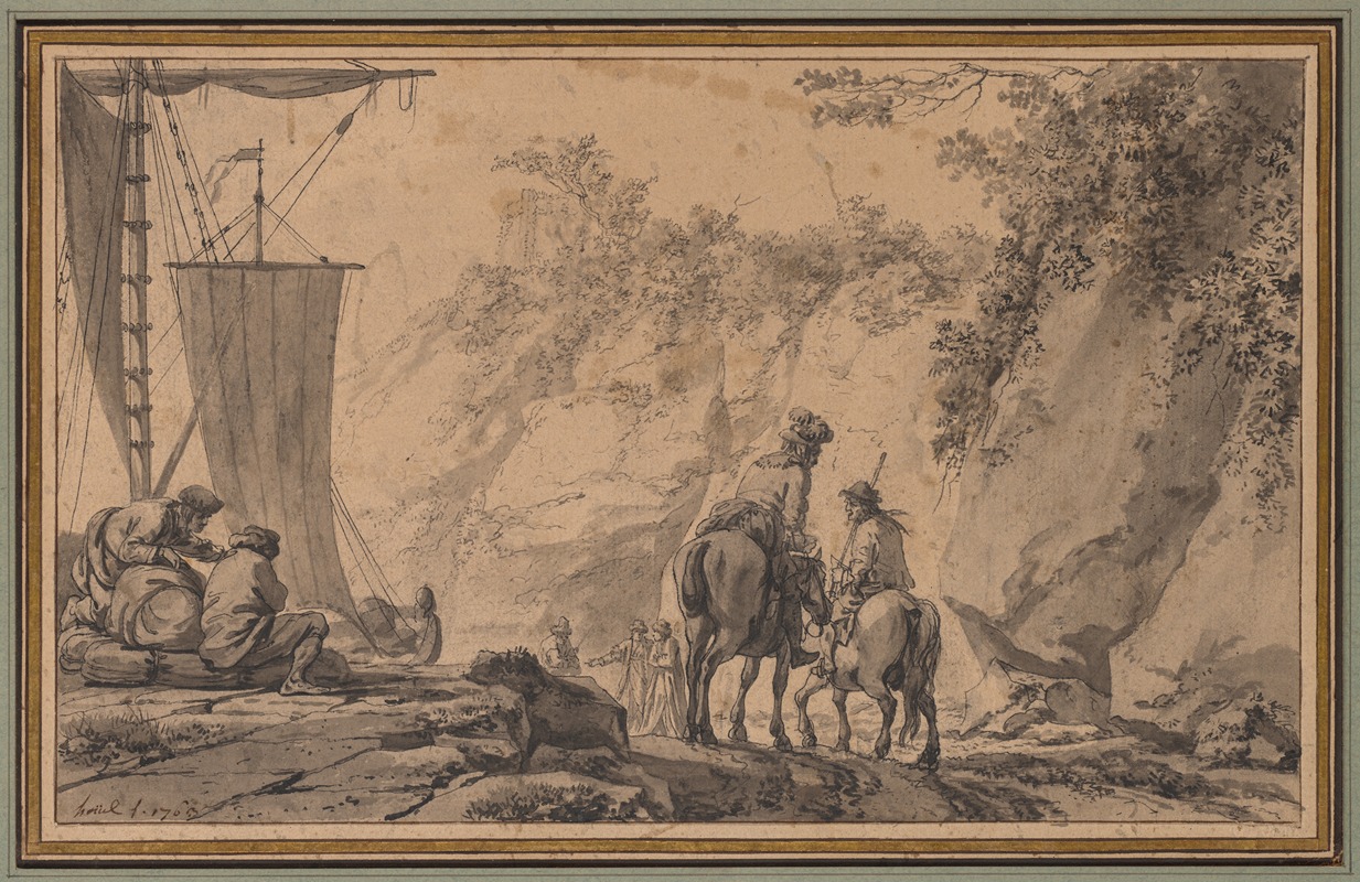Figures in a Landscape by Jean Pierre Louis Laurent Hoüel, 1763 — digital art print download