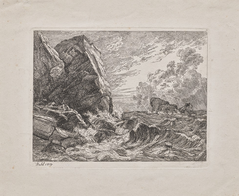Norwegian Seacoast During a Storm by Иоганн Кристиан Даль, 1819 — digital art print download