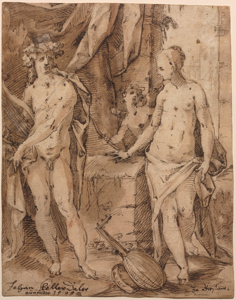 Apollo with Erato and Cupid by Johann Kellerthaler, 1595 — digital art print download