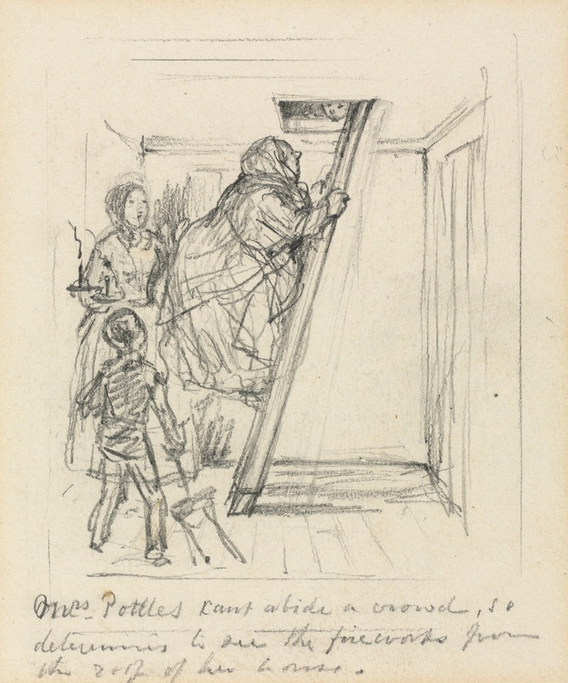 Sketch for 'Mrs. Pottles Can't Abide a Crowd' by Джон Лич, 1856 — digital art print download