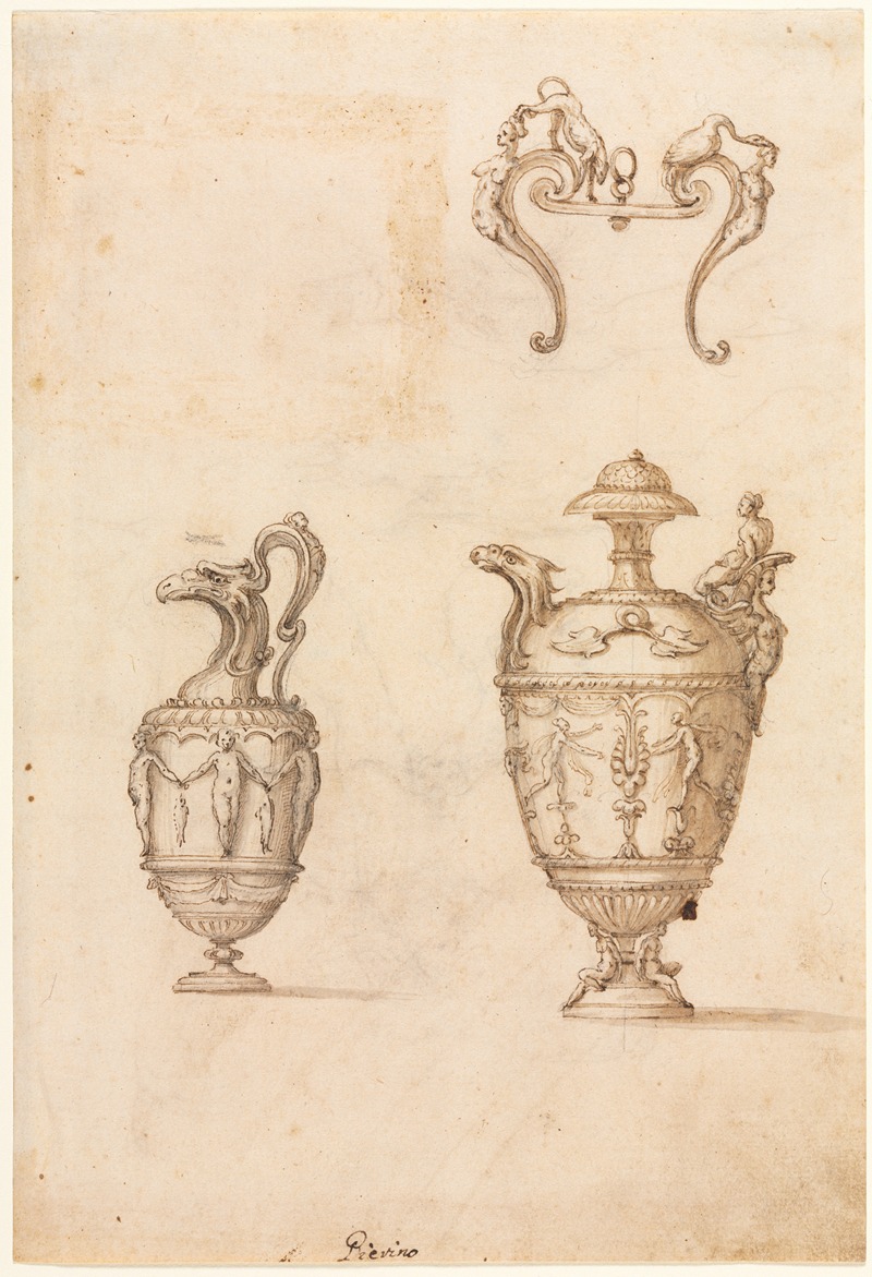 Design for Two Vases and an Ornament — Luzio Romano
