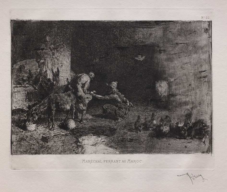 Shoeing a Mule in Morocco by Мариано Фортунь Марсаль, 1875 — digital art print download