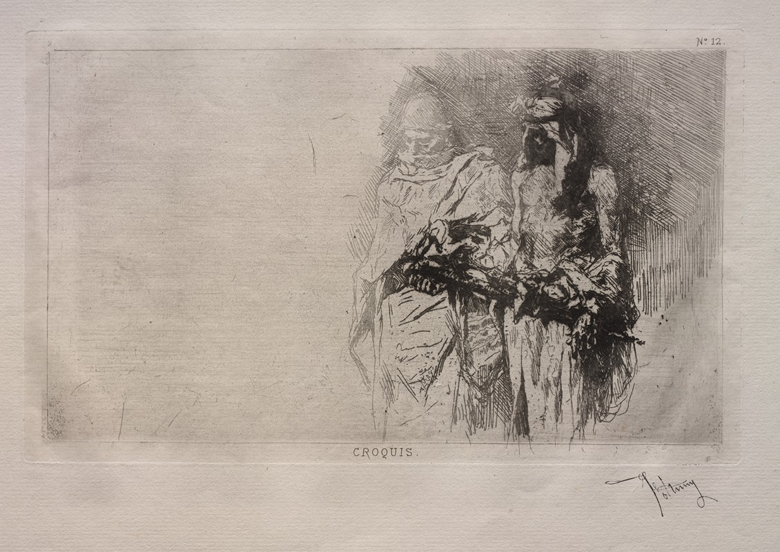 Sketch (Two Arabian Figures) by Mariano Fortuny Marsal, c. 1865 — digital art print download