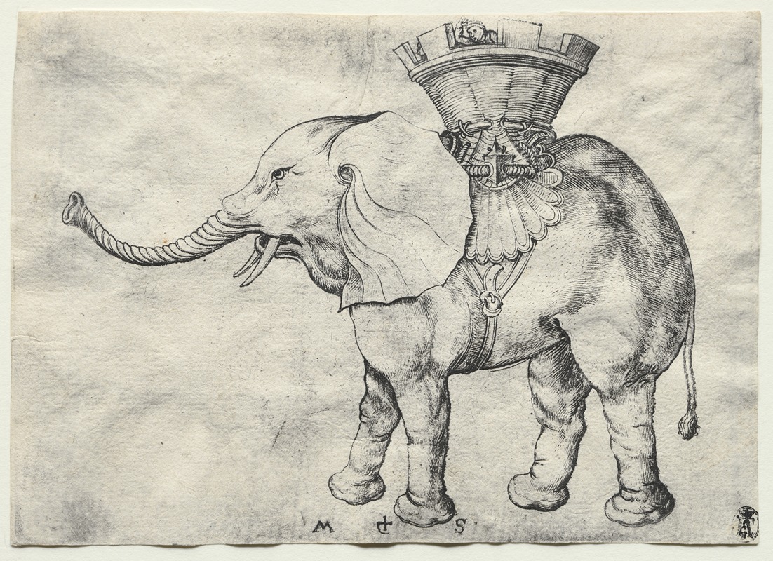 An Elephant with Howdah by Martin Schongauer, c. 1485 — digital art print download