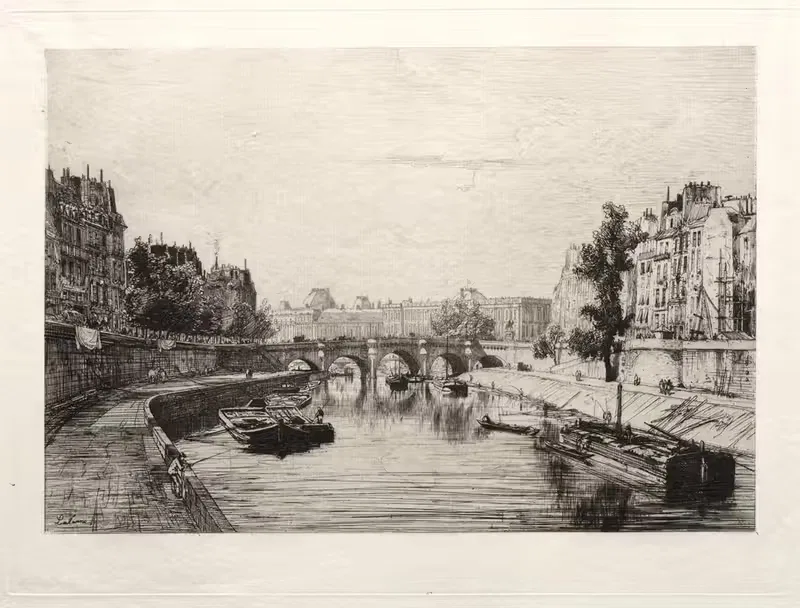 View from Pont St. Michel by Maxime Lalanne, 1865 — digital art print download