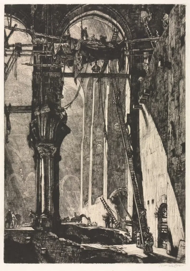 Demolition of St. James Hall, Interior — Muirhead Bone
