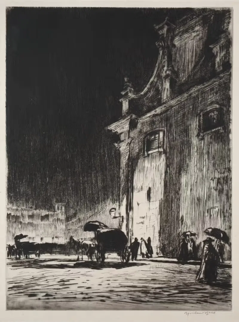 Дождливая ночь в Риме by Мюрхед Бон, 1913 — digital art print download