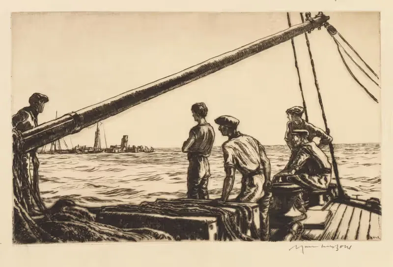 Спасатели приближаются к торпедированному кораблю by Мюрхед Бон, 1919 — digital art print download