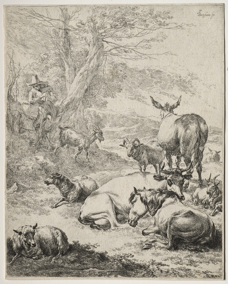 The Herd at Rest by Николаес Питерсз. Берхем, c. 1652 — digital art print download