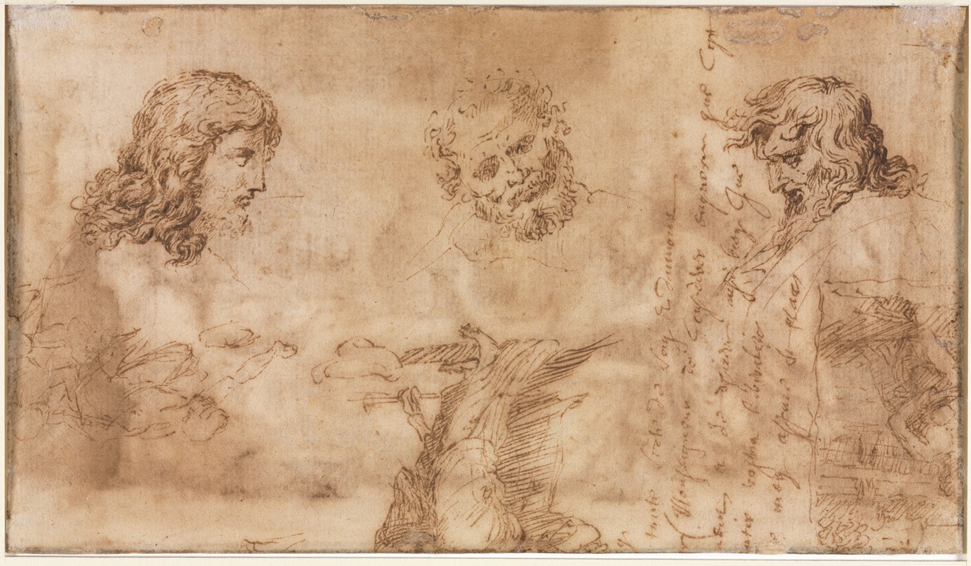 Three Heads and Other Sketches by Николя Пуссен, 1643–1644 — digital art print download
