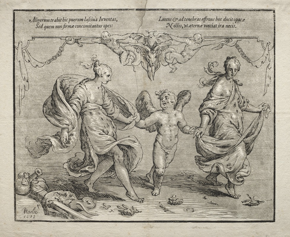 Cupid dancing with two allegorical women — Paulus Moreelse