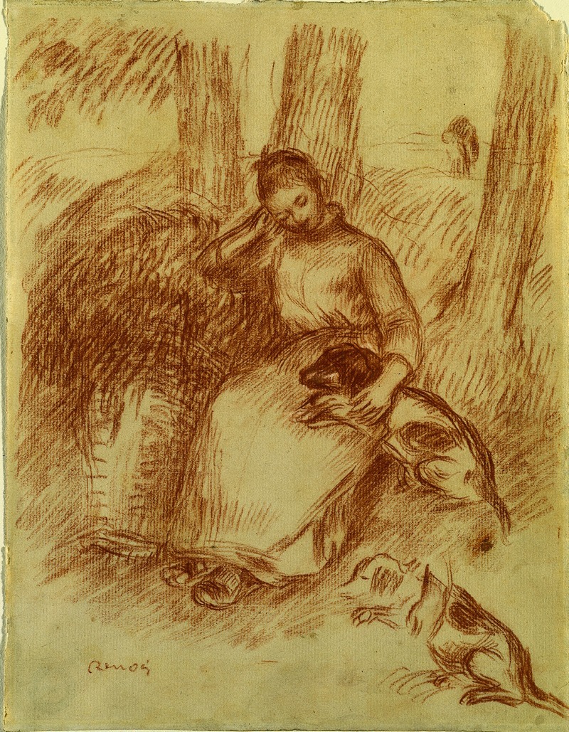 Peasant Girl with Dog — Pierre-Auguste Renoir