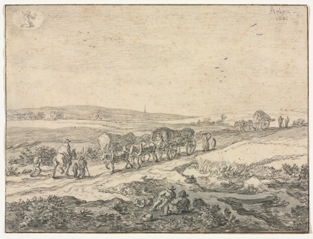 August; Landscape with Wagons by Pieter Molyn, c.1655 — digital art print download