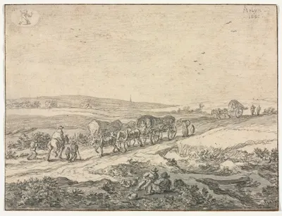August; Landscape with Wagons by Питер Молин, c.1655 — digital art print download