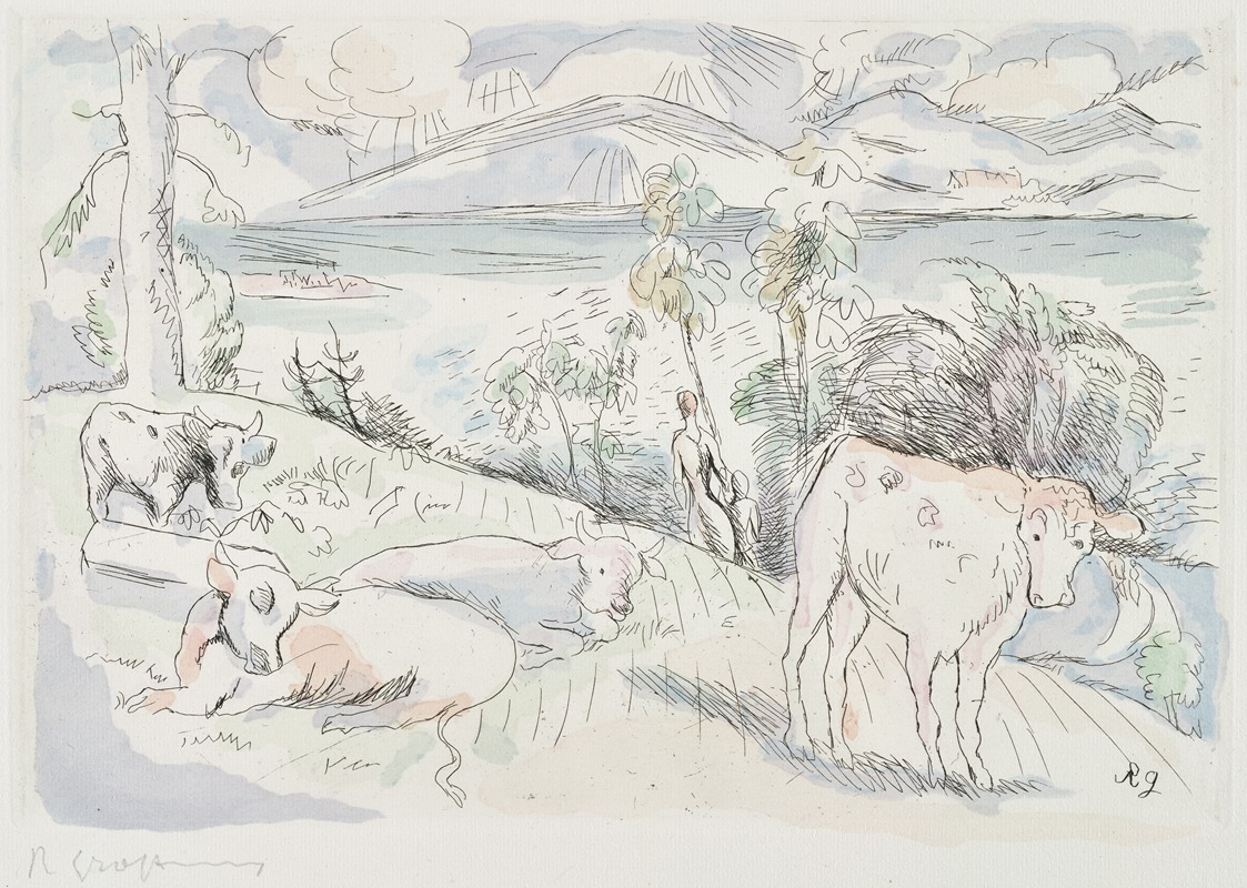 Landschaft mit Kühen by Рудольф Гроссманн, 1920 — digital art print download
