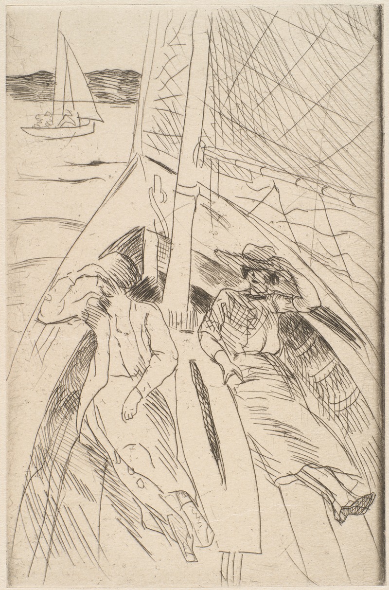 Zwei Frauen im Bug eines Segelbootes — Rudolf Grossmann